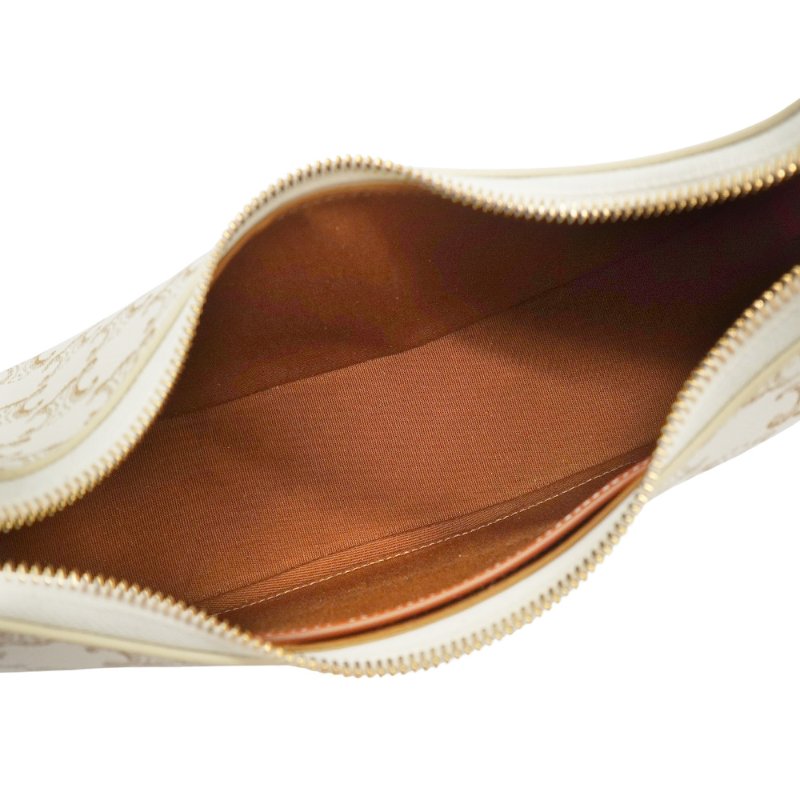 Celine Ava Triomphe 印花帆布拚牛皮手提肩背包(白)-4