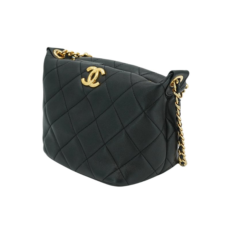 Chanel 展示品 小牛皮短金鍊粉鑽二用包(AS4615-黑)-1