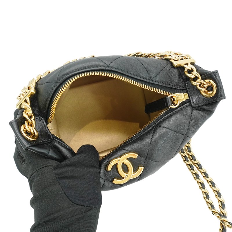 Chanel 展示品 小牛皮短金鍊粉鑽二用包(AS4615-黑)-4