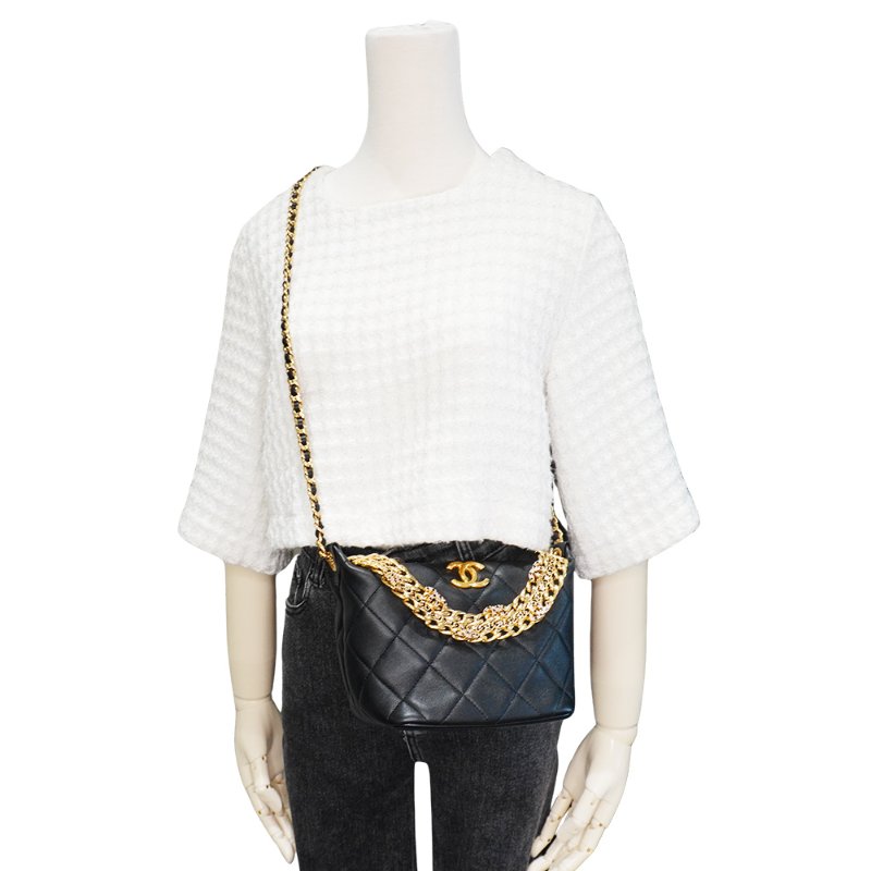 Chanel 展示品 小牛皮短金鍊粉鑽二用包(AS4615-黑)-5