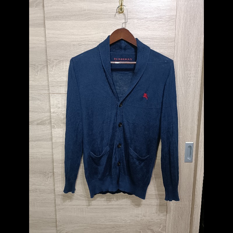 Burberry Black Label 日本 深藍 亞麻 Cardigan 開襟衫 2號-0