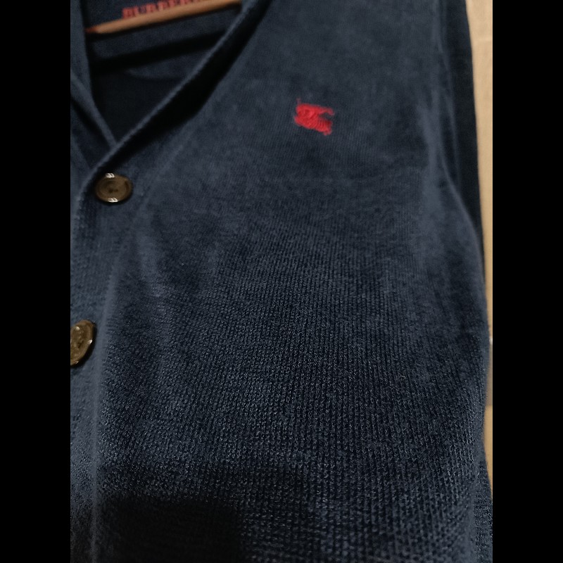 Burberry Black Label 日本 深藍 亞麻 Cardigan 開襟衫 2號-3