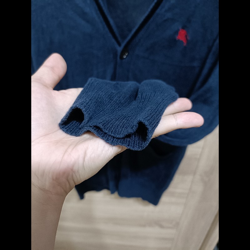 Burberry Black Label 日本 深藍 亞麻 Cardigan 開襟衫 2號-4