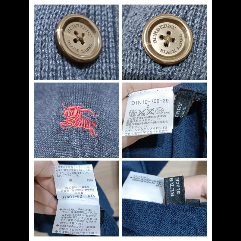 Burberry Black Label 日本 深藍 亞麻 Cardigan 開襟衫 2號-5