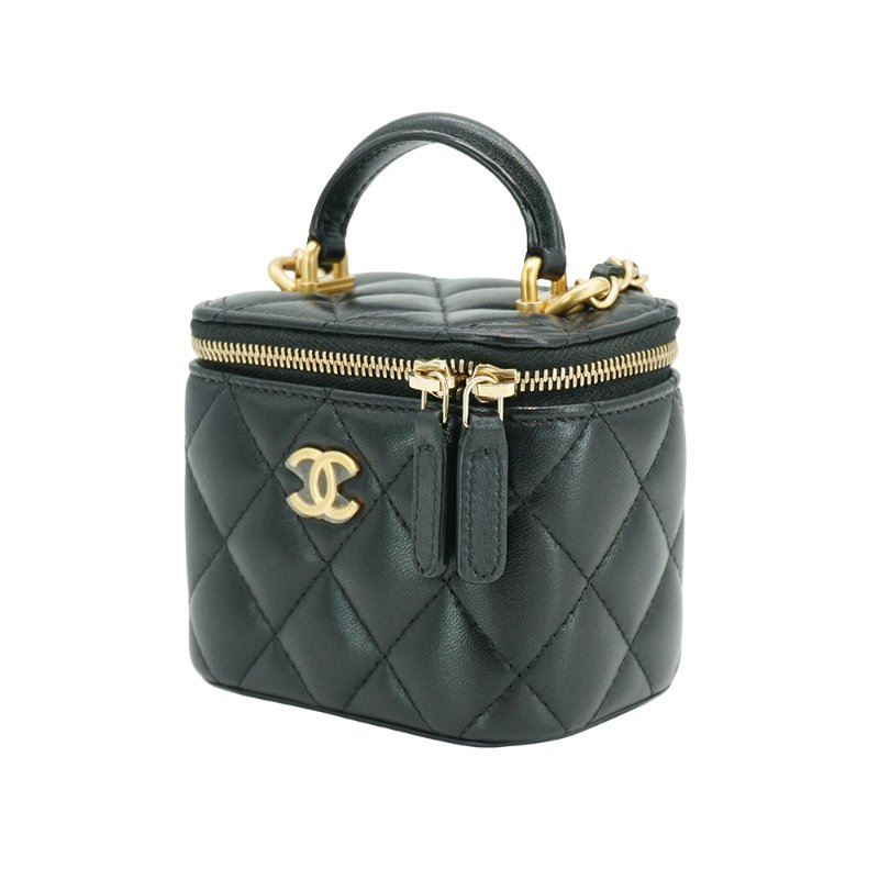 Chanel 經典金雙C羊皮金鍊迷你二用化妝包(AP2198-黑)-1