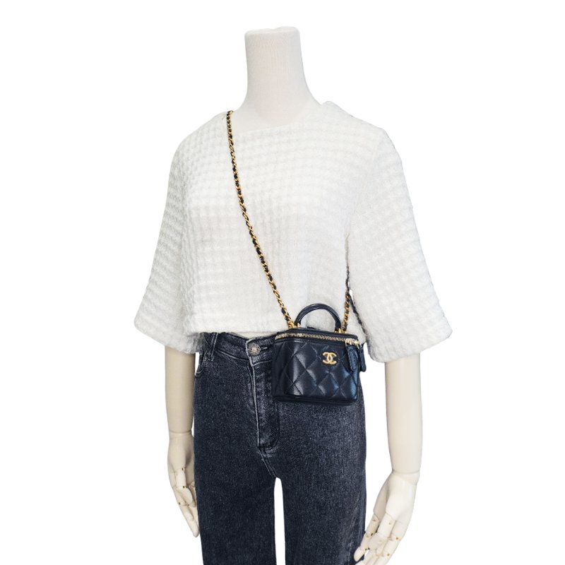 Chanel 經典金雙C羊皮金鍊迷你二用化妝包(AP2198-黑)-5