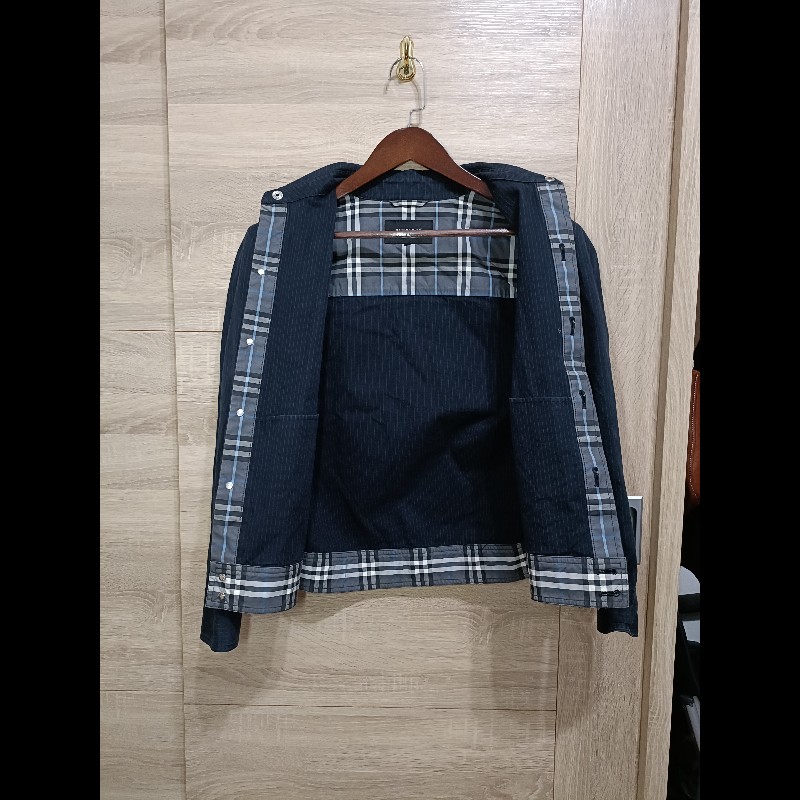 Burberry Black Label 日本 深藍 條紋 卡其布 短版外套 男M-2