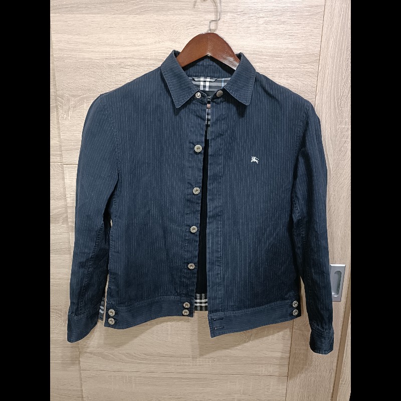 Burberry Black Label 日本 深藍 條紋 卡其布 短版外套 男M-3