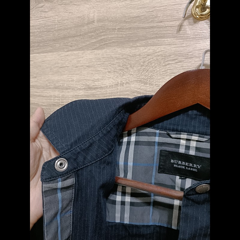 Burberry Black Label 日本 深藍 條紋 卡其布 短版外套 男M-4
