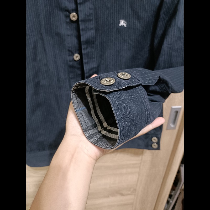 Burberry Black Label 日本 深藍 條紋 卡其布 短版外套 男M-5