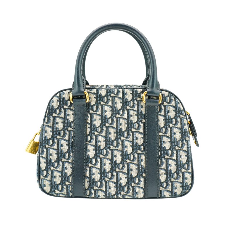 Dior 展示品 D-Vibe 緹花布拼牛皮手提斜背包(藍)-2