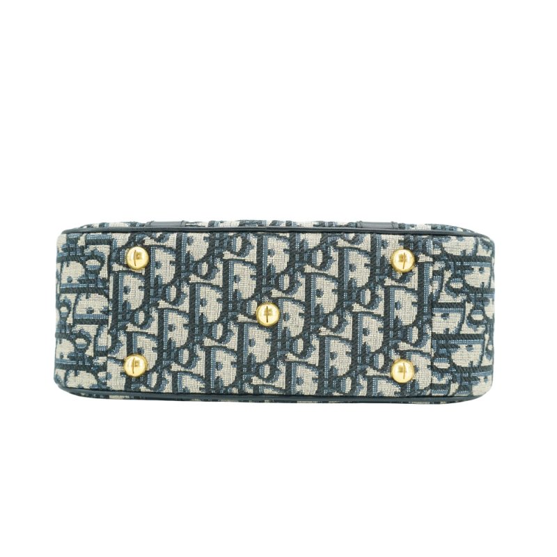 Dior 展示品 D-Vibe 緹花布拼牛皮手提斜背包(藍)-3