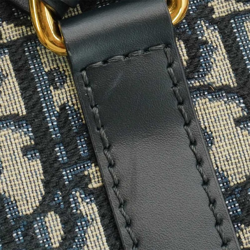 Dior 展示品 D-Vibe 緹花布拼牛皮手提斜背包(藍)-6