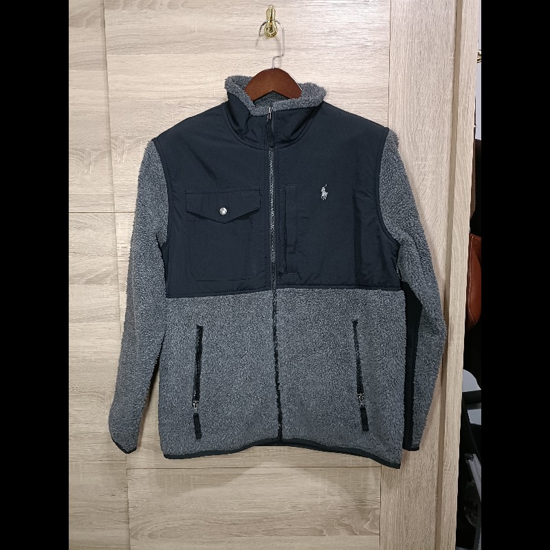 Polo Ralph Lauren RL 搖粒絨 黑灰 毛毛 拼接 立領外套 男M-0