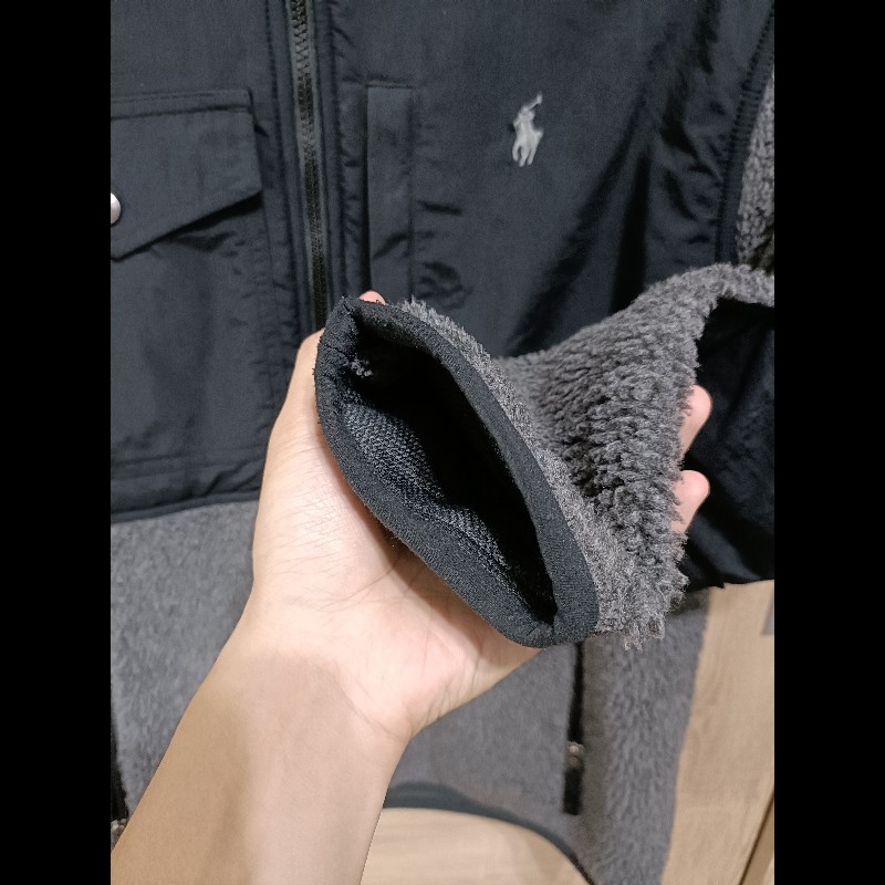 Polo Ralph Lauren RL 搖粒絨 黑灰 毛毛 拼接 立領外套 男M-5