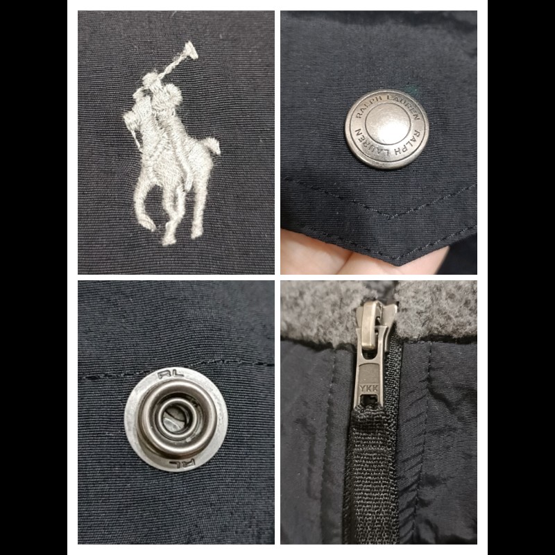 Polo Ralph Lauren RL 搖粒絨 黑灰 毛毛 拼接 立領外套 男M-7
