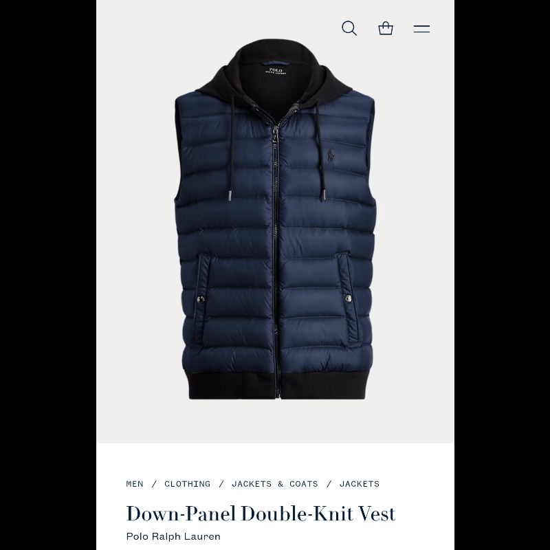 Polo Ralph Lauren RL 深藍 連帽 羽絨背心 男S-1