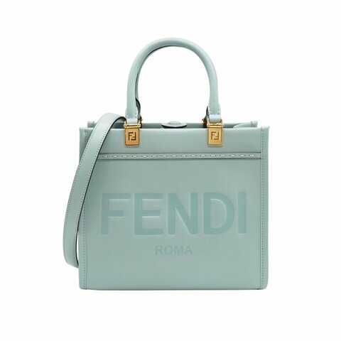 Fendi Sunshine 小牛皮金釦小型二用包(8BH394-淡藍)
