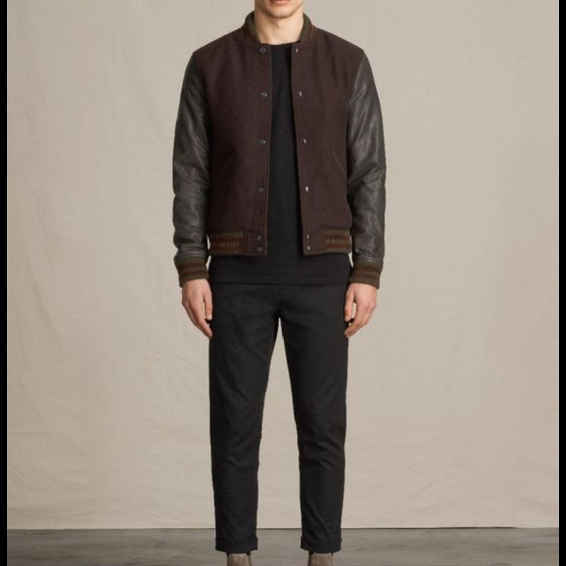 Allsaints Buck Bomber 酒紅 真皮 皮革 羔羊皮 棒球外套 皮衣 男S-1