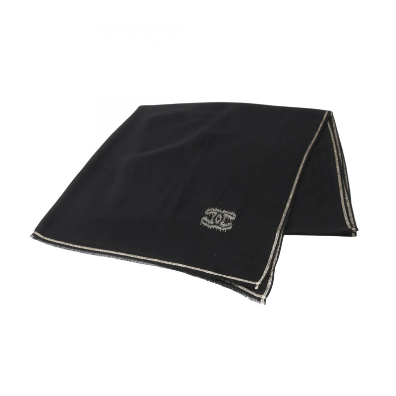 香奈兒 COCO 標誌披肩,羊絨材質,黑色金色,二手女款-0