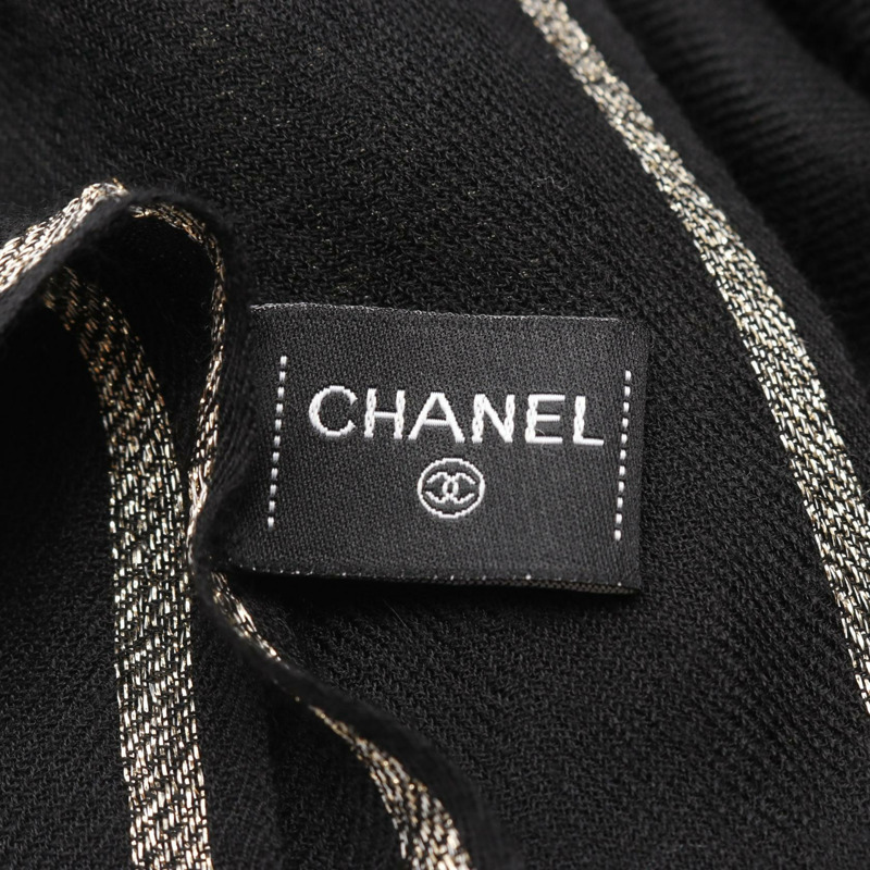 香奈兒 COCO 標誌披肩,羊絨材質,黑色金色,二手女款-1