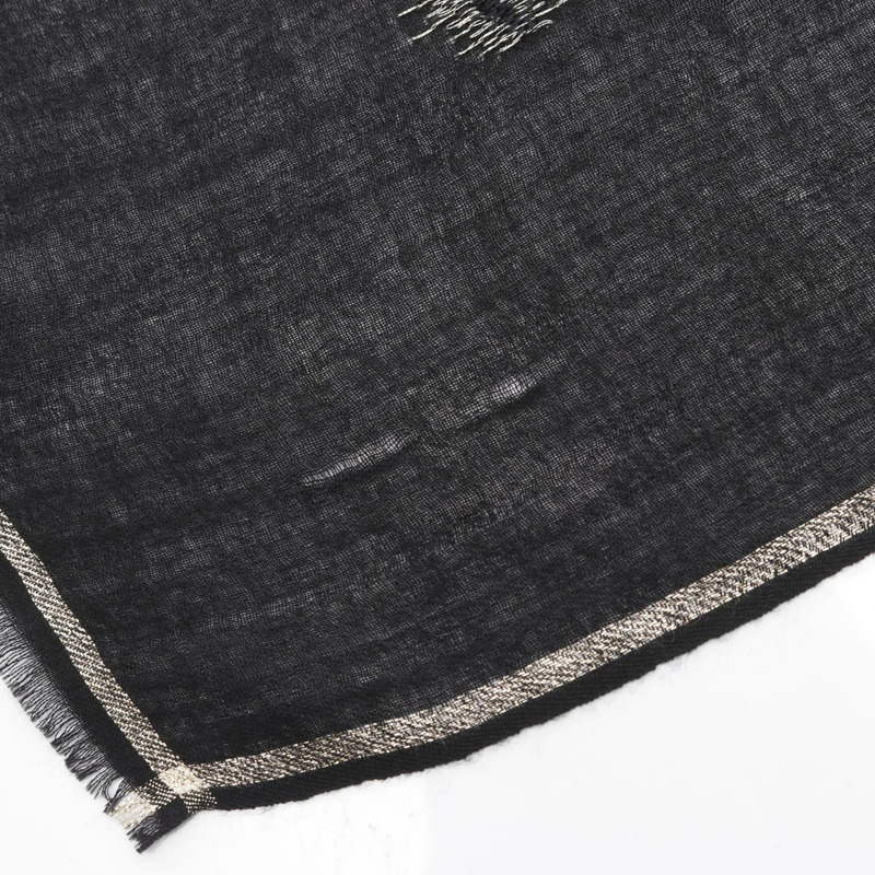 香奈兒 COCO 標誌披肩,羊絨材質,黑色金色,二手女款-4