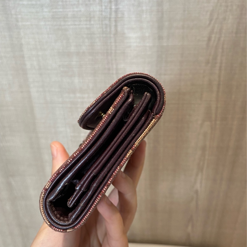 Dior 棗紅色緹花三折短夾-8