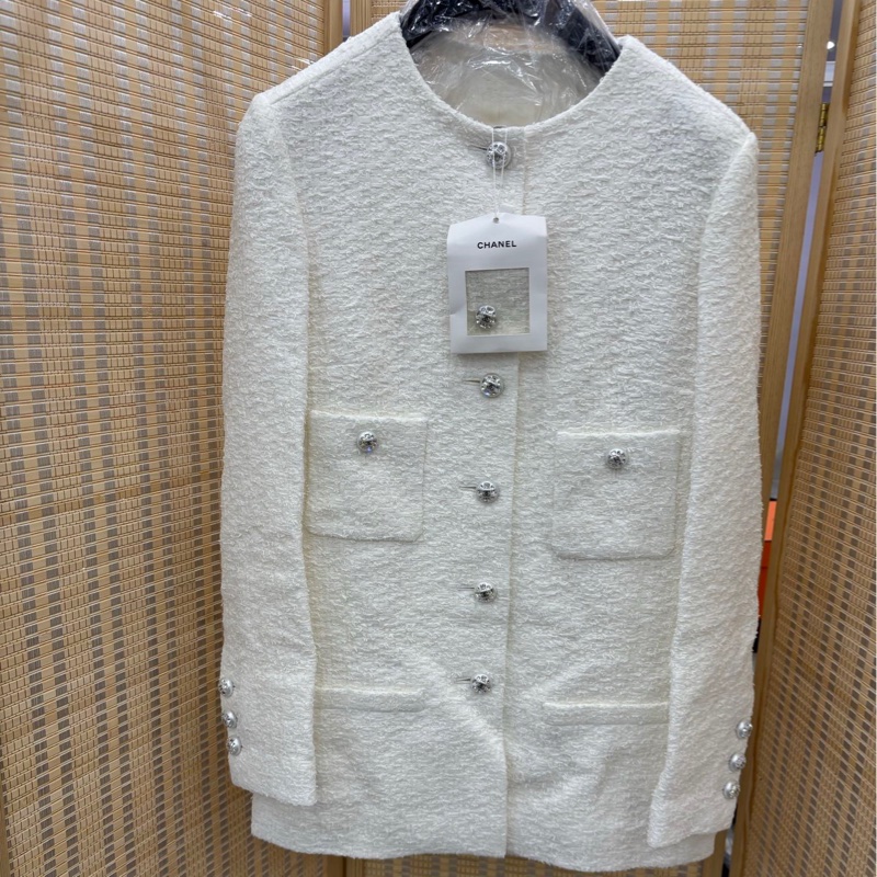 Chanel香奈兒23s新款白色花呢四口袋外套 34碼 全新帶吊牌-0