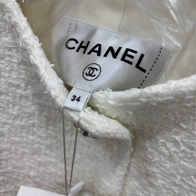 Chanel香奈兒23s新款白色花呢四口袋外套 34碼 全新帶吊牌-2