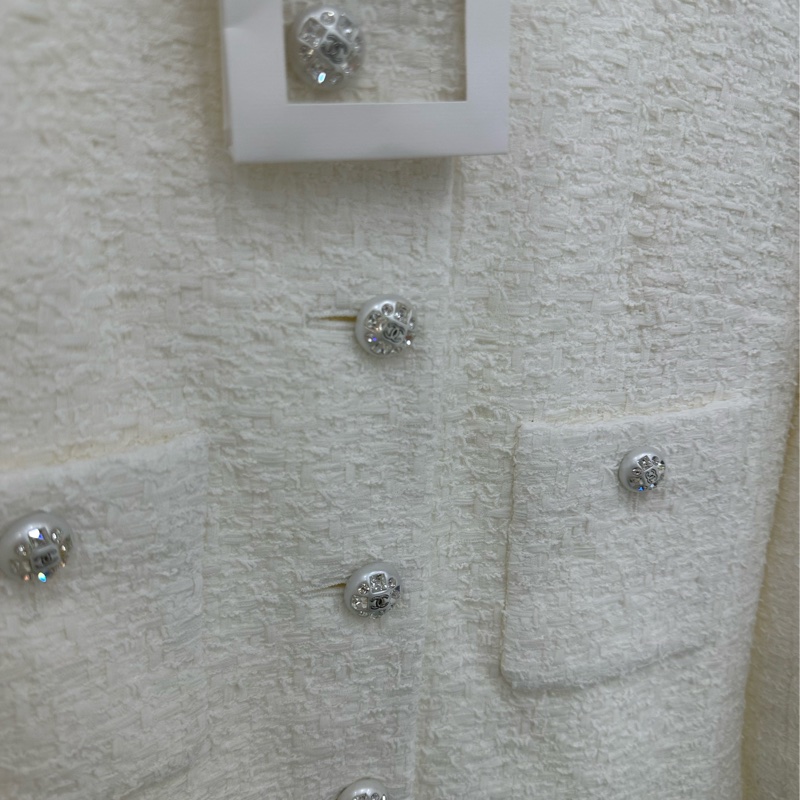 Chanel香奈兒23s新款白色花呢四口袋外套 34碼 全新帶吊牌-4