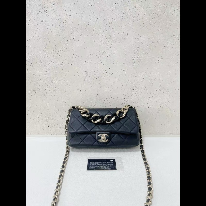 Chanel香奈兒 22c 黑金琺瑯粗鏈條 cf小號-0