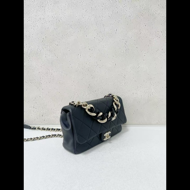 Chanel香奈兒 22c 黑金琺瑯粗鏈條 cf小號-3