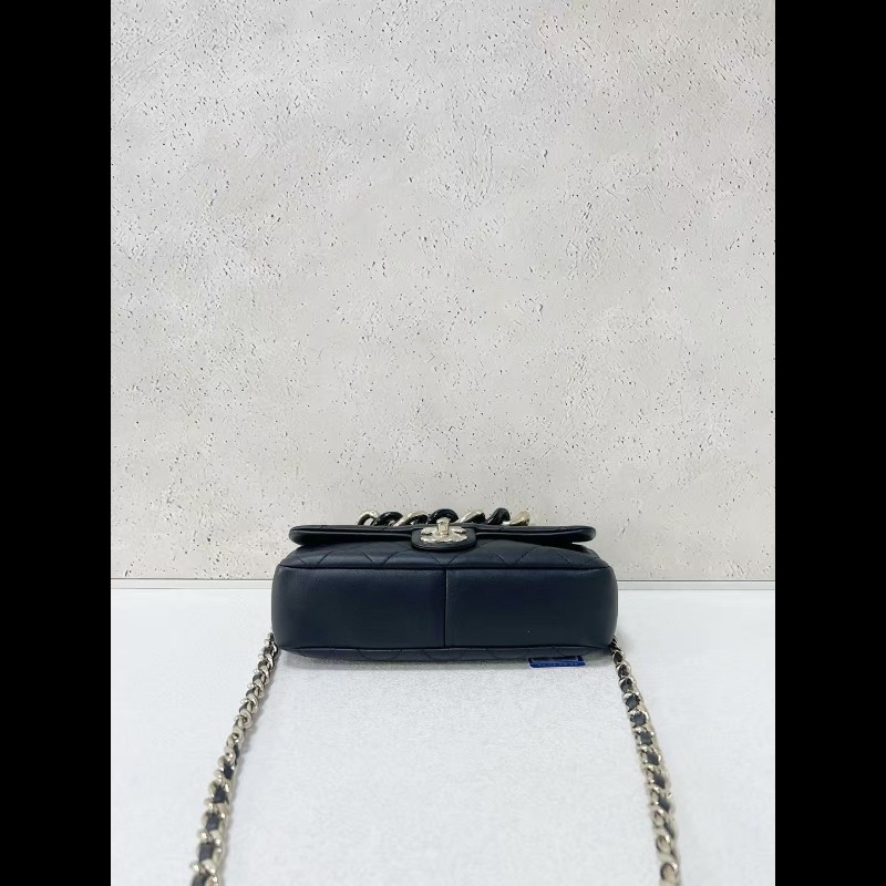 Chanel香奈兒 22c 黑金琺瑯粗鏈條 cf小號-4