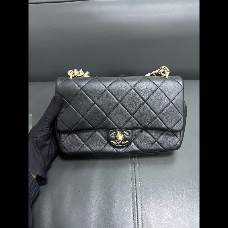 Chanel香奈兒 22c 黑金琺瑯粗鏈條 cf小號-6