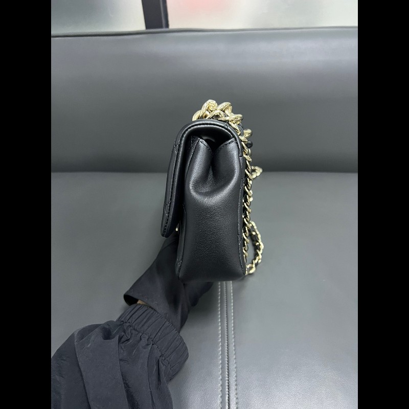 Chanel香奈兒 22c 黑金琺瑯粗鏈條 cf小號-9