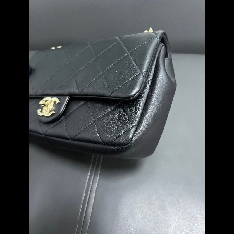 Chanel香奈兒 22c 黑金琺瑯粗鏈條 cf小號-12