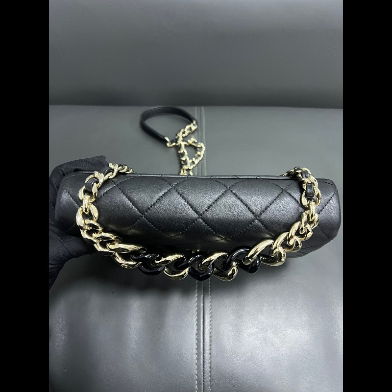 Chanel香奈兒 22c 黑金琺瑯粗鏈條 cf小號-14