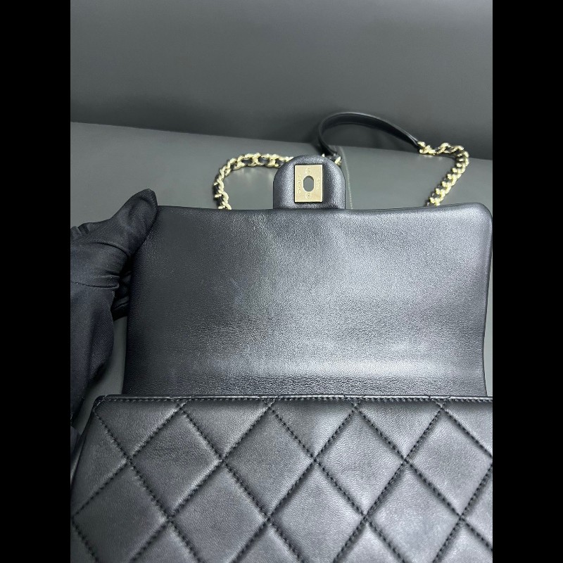 Chanel香奈兒 22c 黑金琺瑯粗鏈條 cf小號-15