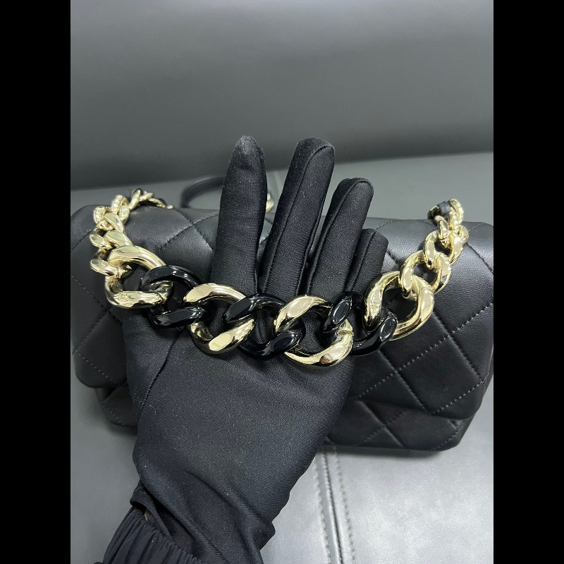 Chanel香奈兒 22c 黑金琺瑯粗鏈條 cf小號-19