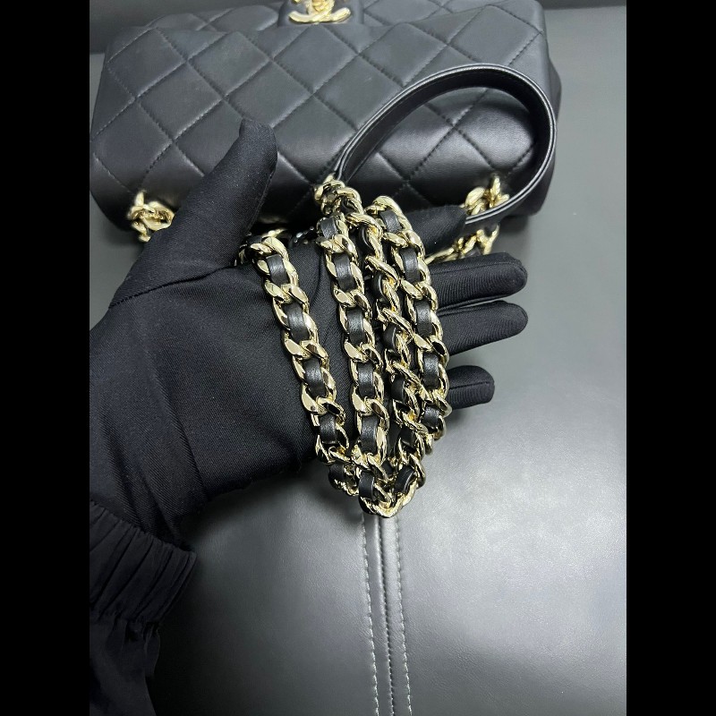 Chanel香奈兒 22c 黑金琺瑯粗鏈條 cf小號-21