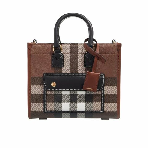 Burberry Check And Leather Mini Freya Tote Bag for Women in Dark Birch Brown -8069661-Dark_Birch_Brown