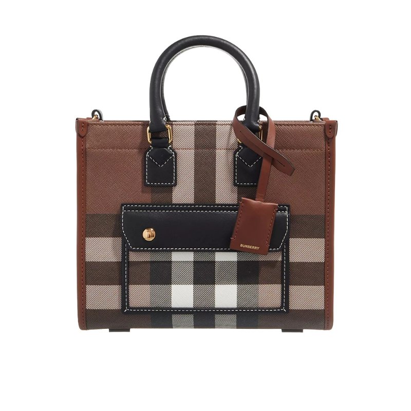 Burberry Check And Leather Mini Freya Tote Bag for Women in Dark Birch Brown -8069661-Dark_Birch_Brown-0