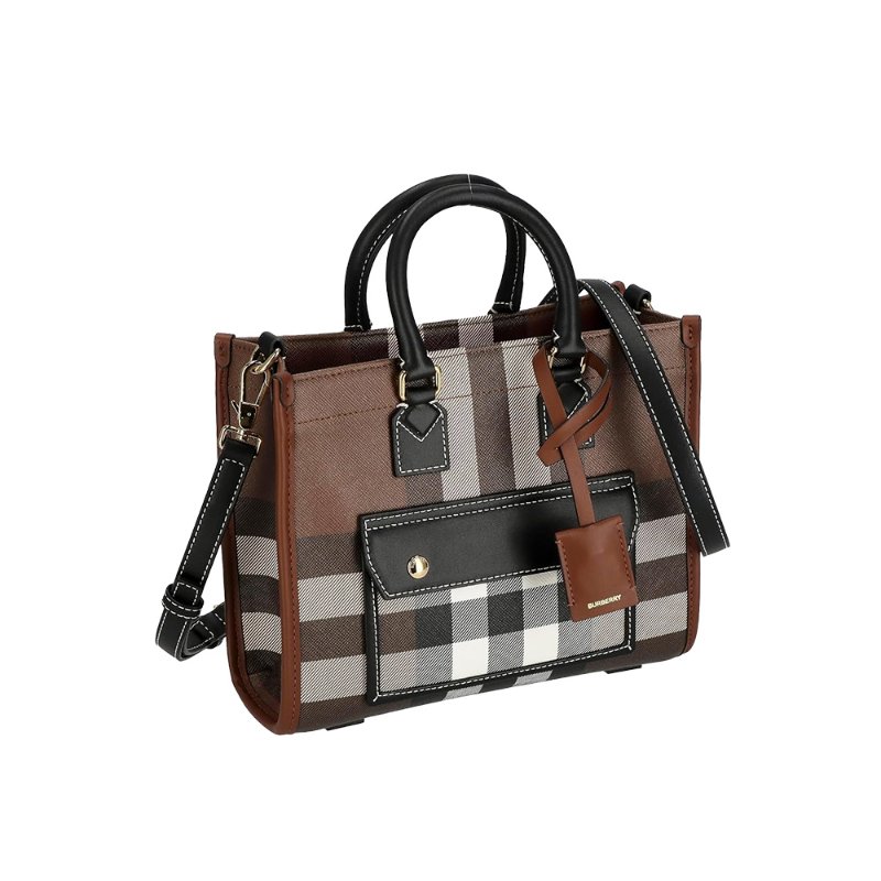 Burberry Check And Leather Mini Freya Tote Bag for Women in Dark Birch Brown -8069661-Dark_Birch_Brown-1