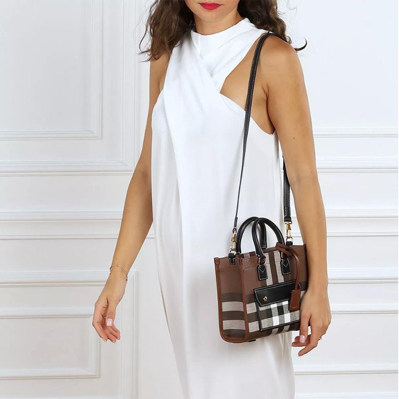 Burberry Check And Leather Mini Freya Tote Bag for Women in Dark Birch Brown -8069661-Dark_Birch_Brown-5