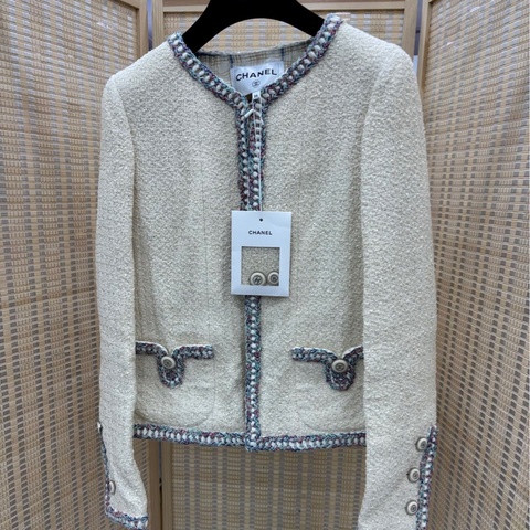 Chanel香奈兒經典米白色斜紋軟呢外套 34碼 全新吊牌