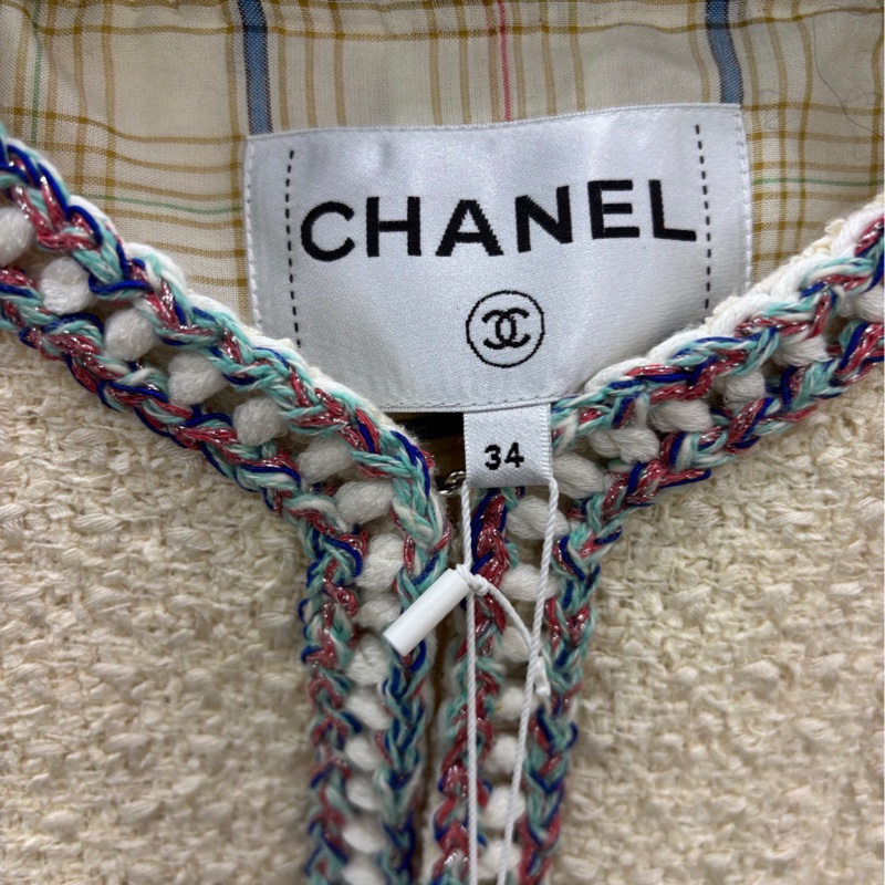 Chanel香奈兒經典米白色斜紋軟呢外套 34碼 全新吊牌-2