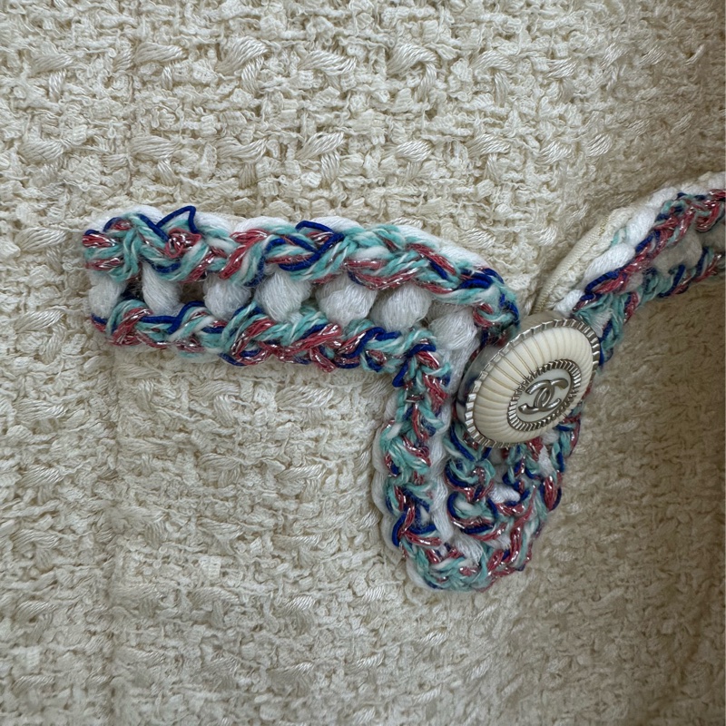 Chanel香奈兒經典米白色斜紋軟呢外套 34碼 全新吊牌-4