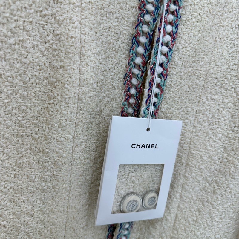 Chanel香奈兒經典米白色斜紋軟呢外套 34碼 全新吊牌-5