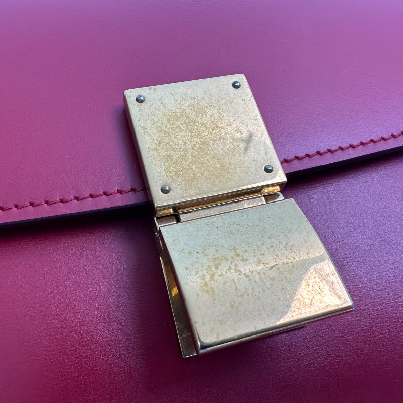 CELINE 經典 Box 純色通勤包 金色五金配件 拋光皮革 中號 紅色-5