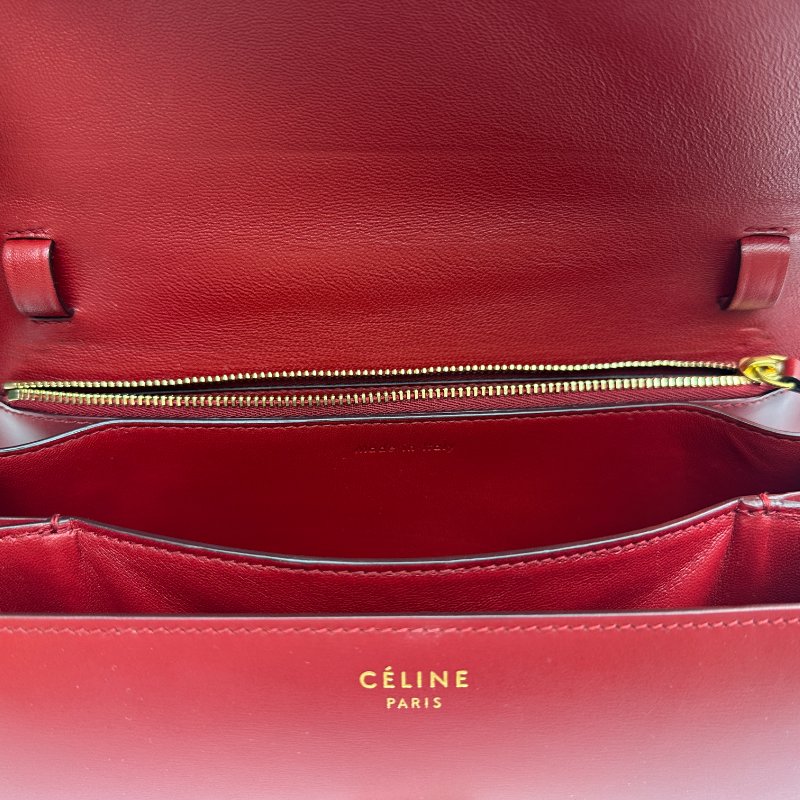 CELINE 經典 Box 純色通勤包 金色五金配件 拋光皮革 中號 紅色-6